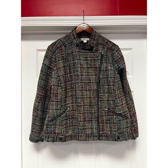 Coldwater Creek Shaped Multi Tweed Moto Style Jacket Blazer sz 18W EUC - Picture 1 of 11